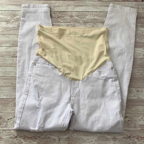 PinkBlush White Distressed Maternity Full Panel Skinny Jeans - Picture 3 of 9